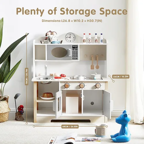 Miniatura 2 de Juego de cocina para niños, juguete de madera para niños con 12 piezas de accesorios de comida y utensilios de cocina, juego de cocina para niños