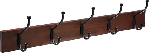 Miniatura 7 de Amazon Basics - Perchero de pared rectangular estilo casa de campo con ganchos de almacenamiento, 5 ganchos, color madera de granero Casa de campo