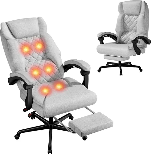 Miniatura 8 de Furmax Silla de oficina de masaje con reposapiés, 6 puntos de vibración, 400 libras, silla de oficina grande y alta para personas pesadas, silla