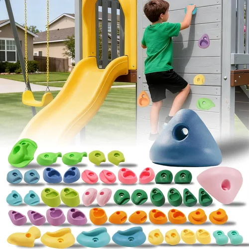Miniatura 16 de Juego de 45 soportes para escalada en roca para niños, agarres de pared para escalada en roca, juego de pared para interiores y exteriores, juego