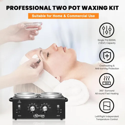 Miniatura 2 de Kit profesional de depilación, máquina calentadora de cera con olla doble, gran capacidad para sala de spa y uso doméstico, ollas antiadherentes