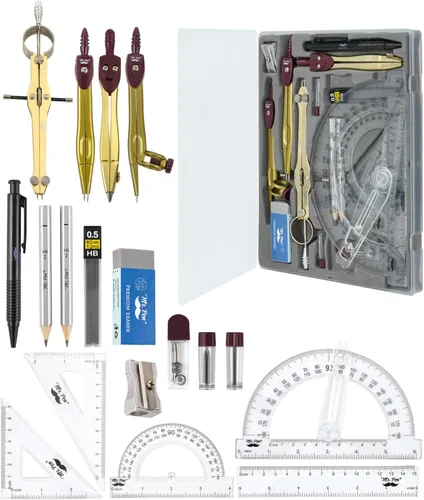 Miniatura 17 de Mr. Pen - Juego de geometría, 15 piezas, negro, transportador de brazo giratorio de 6 pulgadas, compás, escuadras, regla, compases y transportador