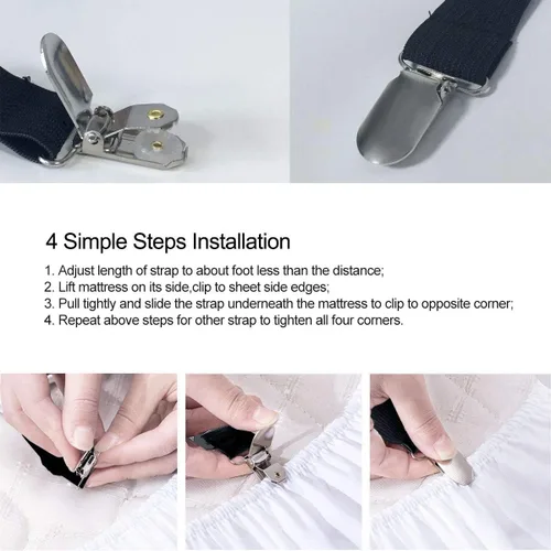 Miniatura 6 de Pinzas para sábana de cama - 2 formas ajustables, correas de esquina para sábanas entrecruzadas, banda elástica de sujeción, correas para colchón