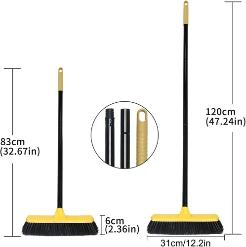 Miniatura 6 de Escoba de empuje con mango largo, cepillo de piso de cerdas suaves de 51.6 pulgadas, escoba de 12.2 pulgadas de ancho para limpiar baño, cocina