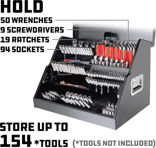 Miniatura 3 de Powerbuilt 240102 - Caja de herramientas portátil inclinada frontal de 26 pulgadas, acero de calibre 16, tapa magnética con cerradura resistente a