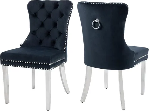 Miniatura 36 de Sillas de Comedor de Terciopelo Juego de 4, Colección Nikki Sillas de Comedor con Patas de Acero Inoxidable Plateado y Anilla, Silla Lateral de Lujo