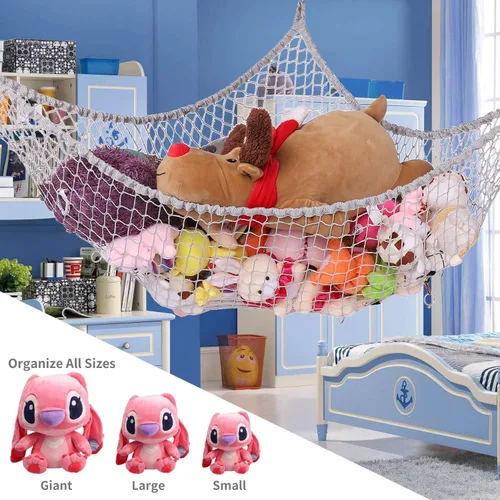 Miniatura 6 de Hamaca de animales de peluche, red de almacenamiento de hamaca de juguete, soporte de red de malla para juguetes LXUNYI para esquina de pared