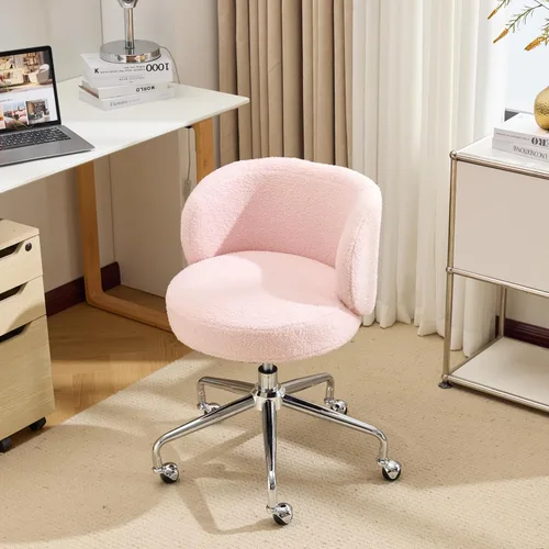 Miniatura 11 de VINGLI Bonita silla de escritorio giratoria pequeña y cómoda con ruedas, soporte lumbar ergonómico de respaldo bajo para tocador/técnico de uñas