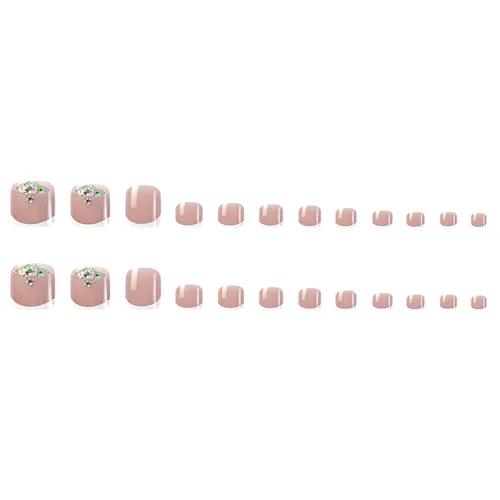 Miniatura 5 de Uñas postizas cuadradas a presión, uñas cortas MABKJLF blancas francesas de los pies, uñas postizas de verano brillantes con diamantes de imitación