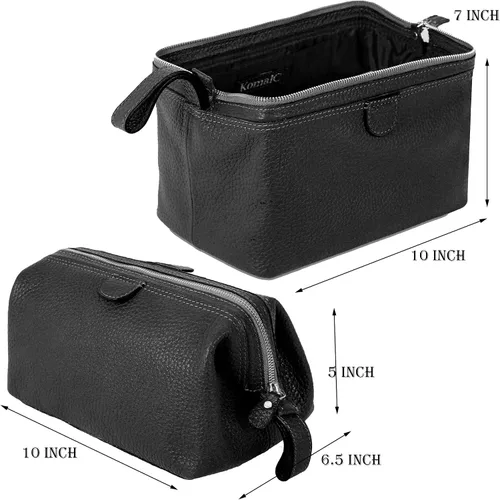 Miniatura 2 de KomalC Bolsa de aseo premium de cuero de búfalo para hombres y mujeres con forro resistente al agua, neceser de viaje unisex para artículos de aseo