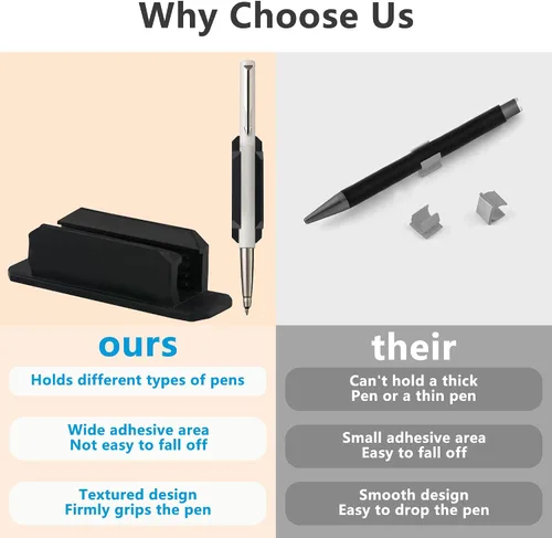 Miniatura 5 de Paquete de 10 soportes adhesivos para bolígrafos para escritorio, soporte de silicona para aula, accesorios para profesores y estudiantes, Negro