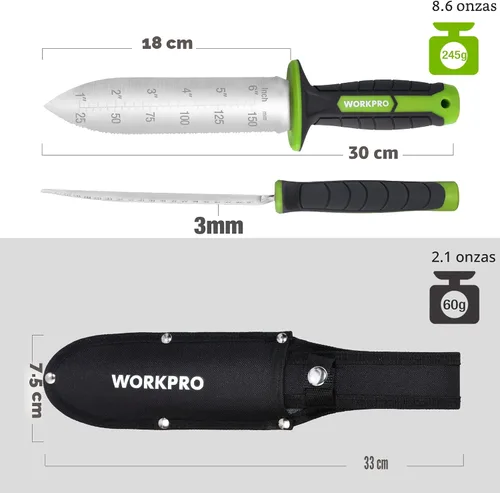 Miniatura 3 de WORKPRO Hori Hori - Cuchillo de jardín, hoja de acero inoxidable de 7 pulgadas con borde de corte, herramientas de jardín con funda Oxford, mango