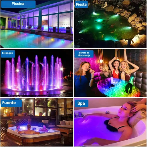 Miniatura 3 de YiaMia - Luces de bañera - 2 paquetes de luces LED RGB para piscina con batería, control remoto y ventosa para estanques, decoración, fiestas, spas