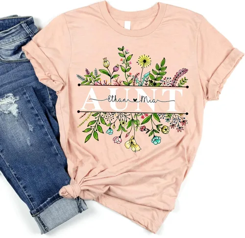 NAZENTI Camisa personalizada para abuela, camiseta personalizada para mamá con apodo y nombre del niño, camisa para mujer, día de la madre,