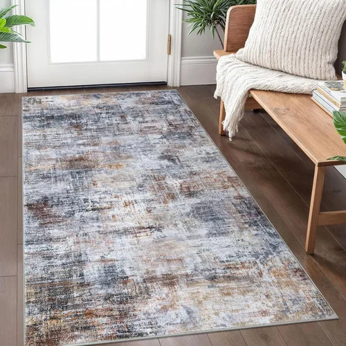 Miniatura 99 de IOHOUZE Alfombra pequeña abstracta de 2 x 3 pies, alfombra de entrada lavable para entrada interior, alfombras con respaldo de goma, alfombra gris
