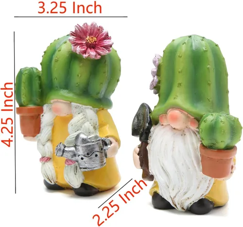 Miniatura 6 de Hodao Figuras de gnomo de cactus, bonitas estatuas de gnomo de resina pintadas a mano para decoración de primavera y verano, hogar y jardín, patio