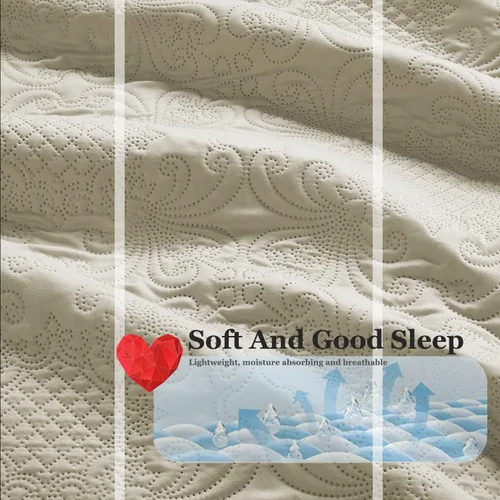 Miniatura 3 de BOREA home collection Juego de colcha ultrasónica de 3 piezas tamaño Queen, juego de cubrecama color crema, edredón Queen ligero, juego de ropa