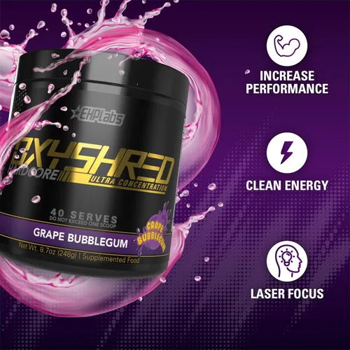 Miniatura 4 de EHP Labs OxyShred Hardcore Super Dosed Polvo de Pre Entrenamiento - Polvo de Preentrenamiento con L Glutamina y Acetil L Carnitina, Bebida