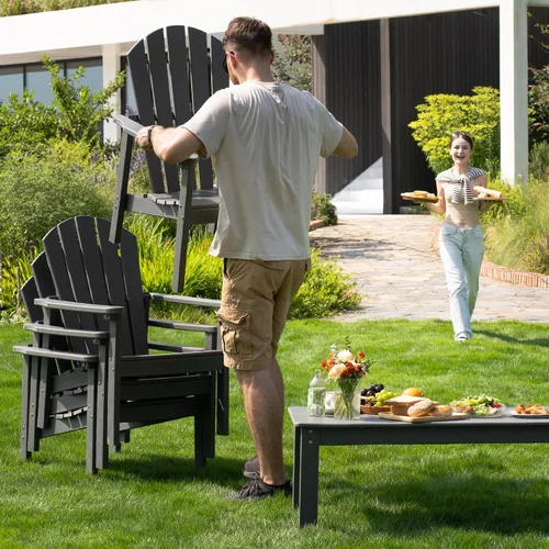 Miniatura 7 de nevilywood Sillas Adirondack compactas apilables, sillas de patio de polietileno de alta densidad de 26.3 pulgadas de ancho, duraderas, diseño que