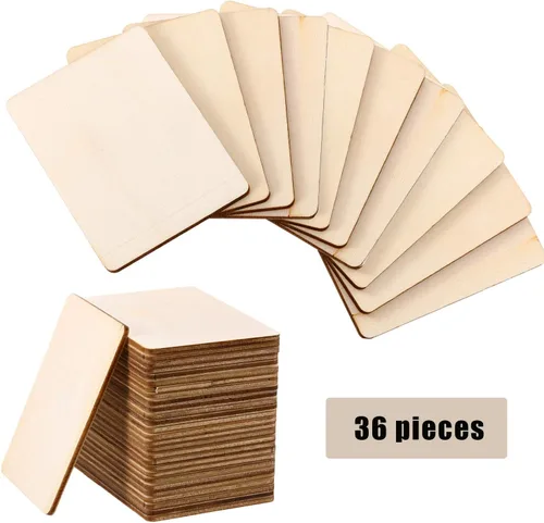 Miniatura 6 de Boao Cuadrados de madera en blanco, piezas de madera sin terminar, esquinas redondas cuadradas de madera para proyectos de manualidades, decoración