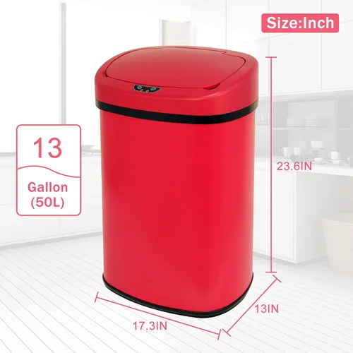 Miniatura 6 de Bote de basura automático de 13 galones, con sensor de movimiento y sin tacto, de acero inoxidable cepillado con tapa, diseño silencioso, cubo