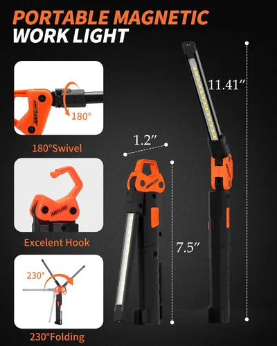 Miniatura 3 de Luz de trabajo LED, luz mecánica plegable de 400 lm, linterna recargable con 5 modos, luz magnética giratoria de 230° y gancho para reparación