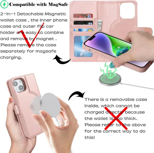 Miniatura 3 de Havaya Funda para iPhone 14 y 13 (6.1) compatible con cartera MagSafe con tarjetero - Funda magnética desmontable 2 en 1 - Ranuras para tarjetas