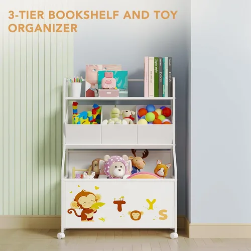 Miniatura 2 de BBLIKE Organizador de Almacenamiento de Juguetes con Ruedas - Caja de Juguetes Grande de 3 Niveles para Niños, Caja de Juguetes con Almacenamiento