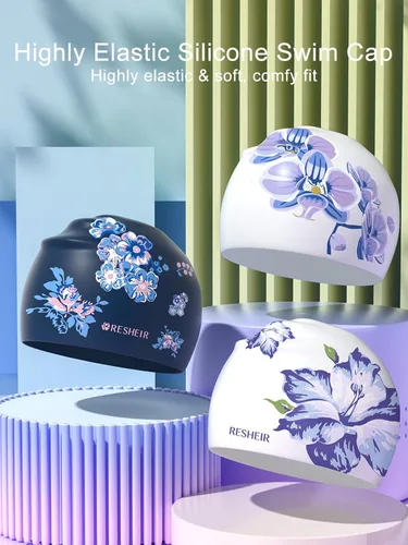 Miniatura 7 de Gorra de natación de silicona, gorra de natación YondestStars para mujeres/hombres/jóvenes, gorras de baño para cabello largo y corto, accesorios