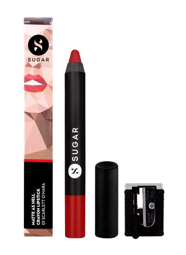 Miniatura 5 de SUGAR Lápiz labial Matte as Hell para mujeres Dura hasta 12 horas Lápiz labial con sacapuntas 2.8gm - 01 Scarlett O'Hara