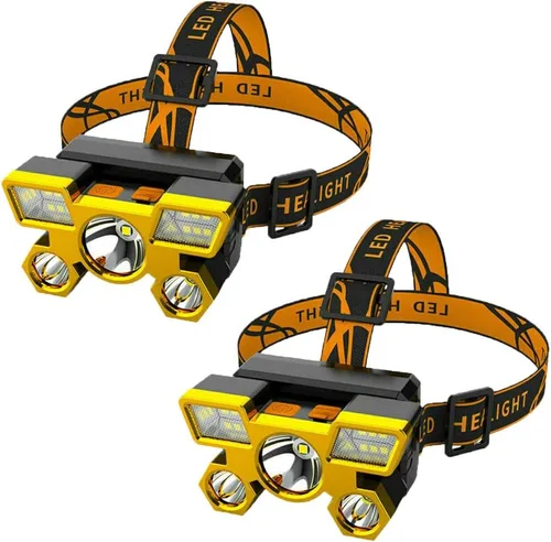 Miniatura 14 de RUNAAJA - Linterna frontal LED COB de 750000 lúmenes, linterna recargable, lámpara de cinco lámparas de diseño súper lejano para correr al aire
