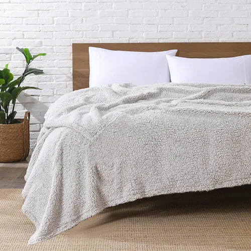 Miniatura 14 de Manta Sherpa de forro polar ultrasuave, tamaño Queen, manta de cama bohemia ligera y acogedora con borla decorativa, patrón reversible, 2 tonos
