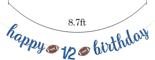 Miniatura 2 de Cartel de feliz cumpleaños de 1/2, decoraciones de cumpleaños con temática de fútbol americano, 6 meses, suministros para fiestas de cumpleaños