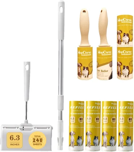 Rodillo de pelusa de superficie grande extra adhesivo con mango largo extensible a prueba de polvo, 6.3 pulgadas más ancho, 240 hojas, rodillos de