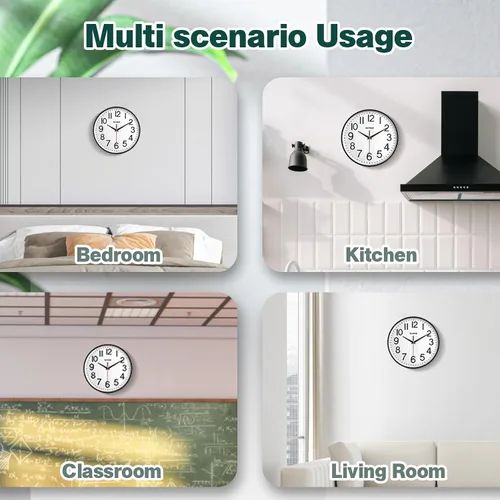 Miniatura 6 de GLVSAE Reloj de pared de 12 pulgadas sin tictac, relojes de pared que funcionan con pilas, grandes, fáciles de leer con dial estereoscópico