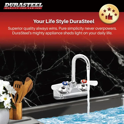 Miniatura 7 de DuraSteel Grifo de fregadero de cocina comercial, sin plomo, 4 pulgadas, montaje en pared central, grifo de fregadero de mano con boquilla de cuello