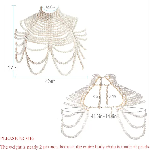 Miniatura 5 de CCbodily Sujetador de cadena de cuerpo de perlas - Collares de hombro de moda Bra Chain Body Jewelry