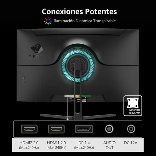 Miniatura 6 de Monitor de juegos de 24.5" 240Hz, Z-Edge UG25F FHD 1920x1080 Monitor de computadora, 1ms LED sin marco, Relación de contraste 5000:1