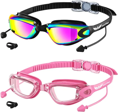 Miniatura 9 de Paquete de 2 gafas de natación sin fugas, antivaho y UV, gafas de natación para adultos, hombres y mujeres, lentes de policarbonato con espejo HD