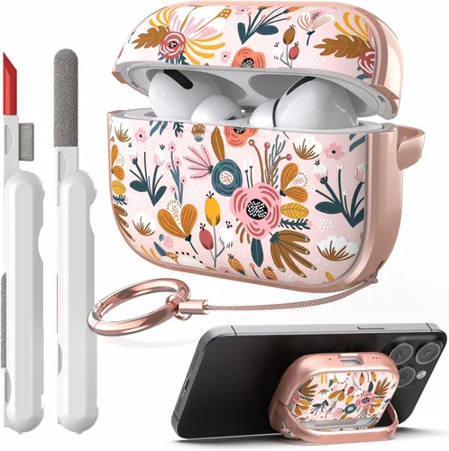 Miniatura 14 de TATOFY Funda con cerradura para estuche de Airpods Pro, funda rígida de flores para iPod Pro para mujeres y niñas con soporte para teléfono y kit
