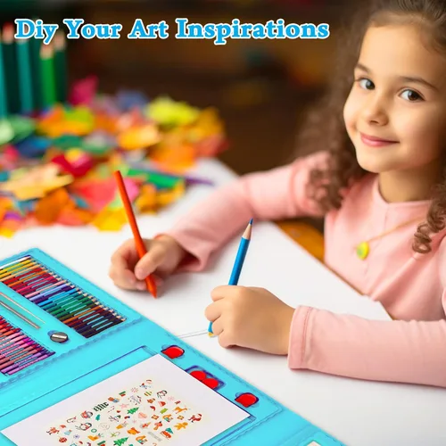 Miniatura 6 de KINSPORY Kit de arte, 290 unidades de arte para manualidades, kit de colorear, caballete triple de doble cara, pasteles al óleo, crayones y lápices
