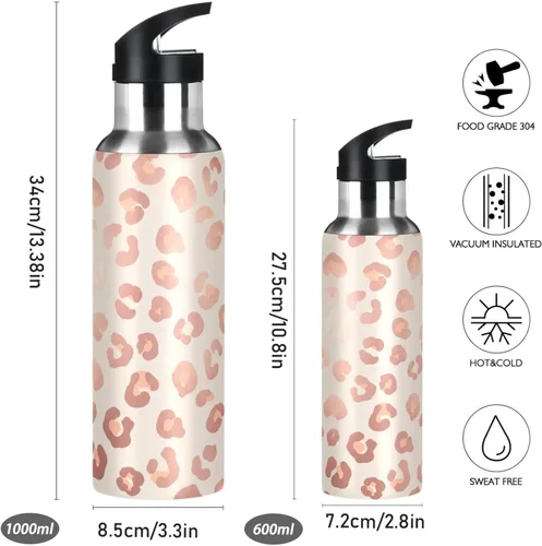 Miniatura 2 de Insulated Water Bottle 20 Oz, Leakproof Water Bottles for Gym Outdoor Travel School, Rose Gold Leopard Spots Beige