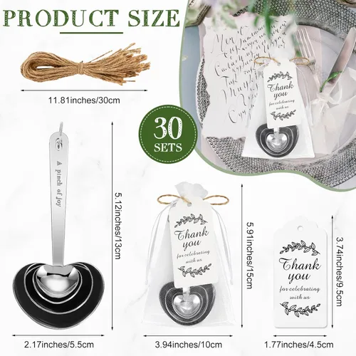 Miniatura 2 de Umigy Juego de 30 cucharas medidoras en forma de corazón, cucharas de té, regalos de boda, baby shower, para invitados, juego de bolsa de organza