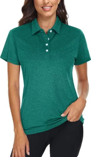TACVASEN Camisas tipo polo para mujer, de manga corta, con 4 botones, secado rápido, para entrenamiento, con cuello para el trabajo, correr, tenis