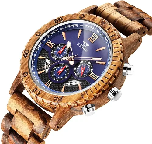 Miniatura 2 de Relojes de madera grabados personalizados, de lujo, analógicos, de cuarzo, con fecha, cronógrafo, multifuncional, de madera, para hombres