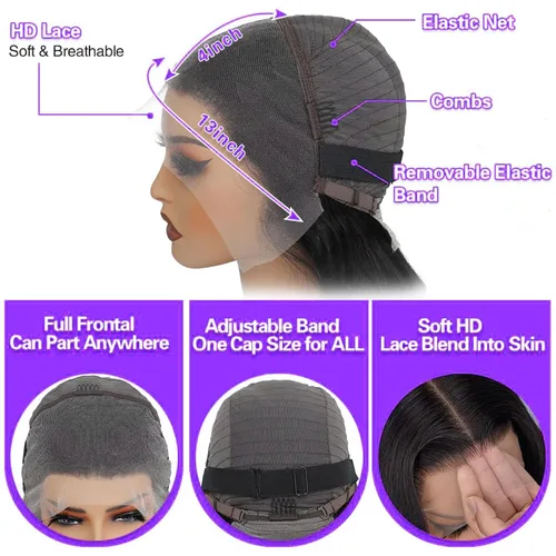 Miniatura 3 de Pelucas de cabello humano ondulado profundo con encaje frontal HD de 13 x 4 pulgadas, peluca de cabello humano rizado de densidad 200 para mujer