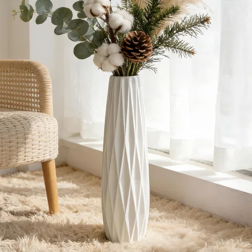 Miniatura 13 de Florero grande de cerámica, jarrón de flores blanco de 24 pulgadas de alto, jarrones decorativos para sala de estar, decoración moderna del hogar