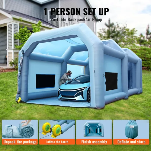 Miniatura 5 de VEVOR - Carpa inflable para pintar coches y camiones, gran refugio portátil con dos sopladores de alta potencia de 950W+1100W, refugio de pintura