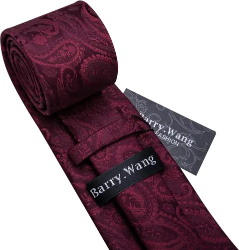 Miniatura 104 de Barry.Wang - Juego de corbata de seda para hombre, diseño de cachemira, pañuelo y gemelos de bolsillo