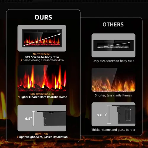 Miniatura 6 de Insertos de chimenea eléctrica de 42 pulgadas y montaje en pared con control remoto y pantalla táctil Calentador de chimenea de 1500 W